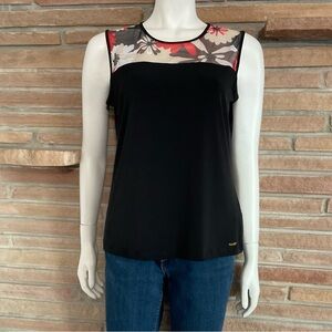 Calvin Klein Sleeveless Blouse Floral Mesh Neckline Medium